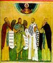 Богоматерь Знамение со святыми Зосимой, Иоанном Предтечей, Николой и Саввой. Псков
